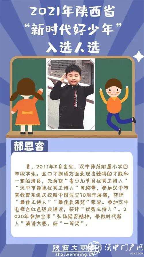 正在公示！漢中2人入選2021年“陜西省新時代好少年”人選名單！